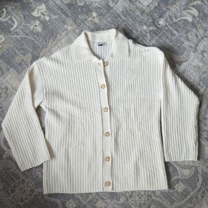 American Eagle Outfitters Womens Oversized Cream Ribbed Collared Button Cardigan